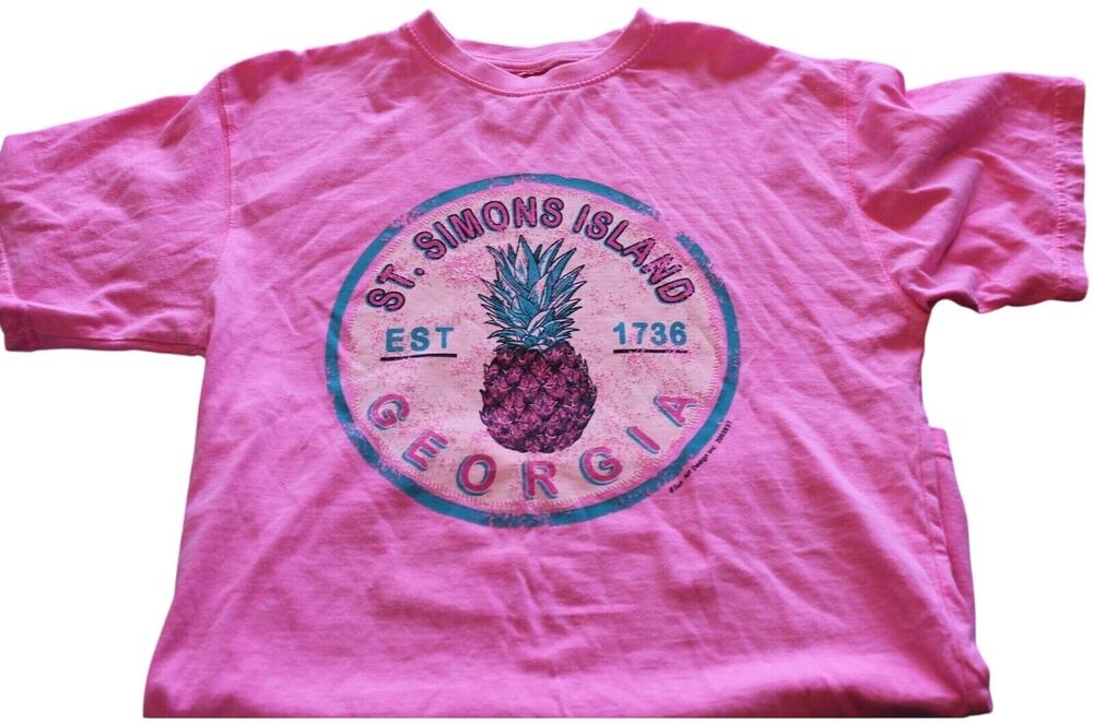 St Simons Island GA Beach T-shirt Pineapple Pink Ladies Small NoTag.